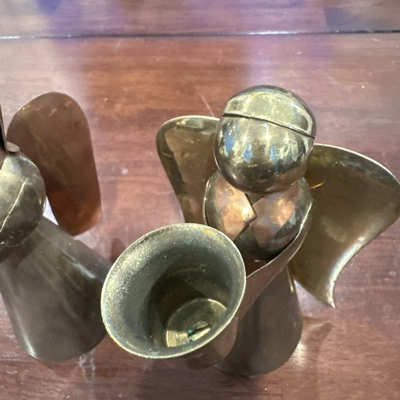 Winged Angel Candlesticks Taper Candle Holders Brass & Copper Set of 2 -6" & 7" - Picture 4 of 9